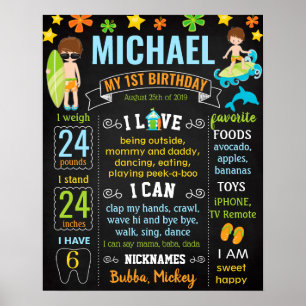 Poster Surf de plage Surf été Anniversaire