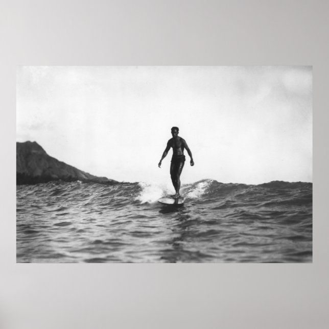 Poster Surf en Honolulu Hawaii Surfer Longboard (Devant)