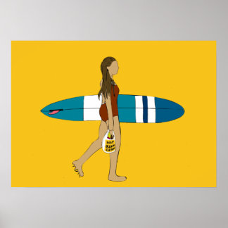 Poster Surf fille avec longue planche