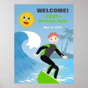 Poster Surf garçon fête d'anniversaire