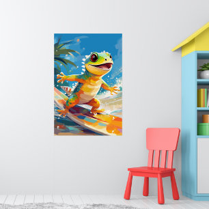 Poster Surf Gecko Riding Les Vagues