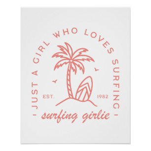 Poster Surf juste une fille qui aime surfer rose esthétiq