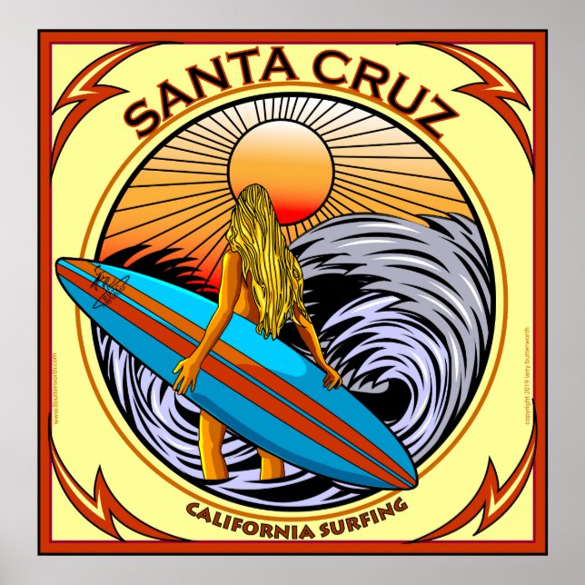 POSTER SURF PÈRE NOËL CRUZ CALIFORNIE (Devant)