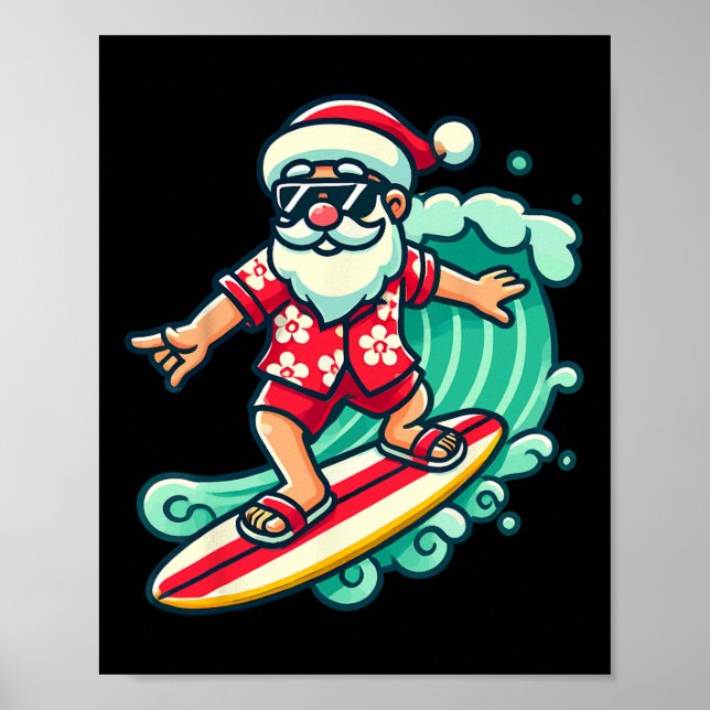 Poster Surf Père Noël Tropical Noël Vacances Noël À (Devant)