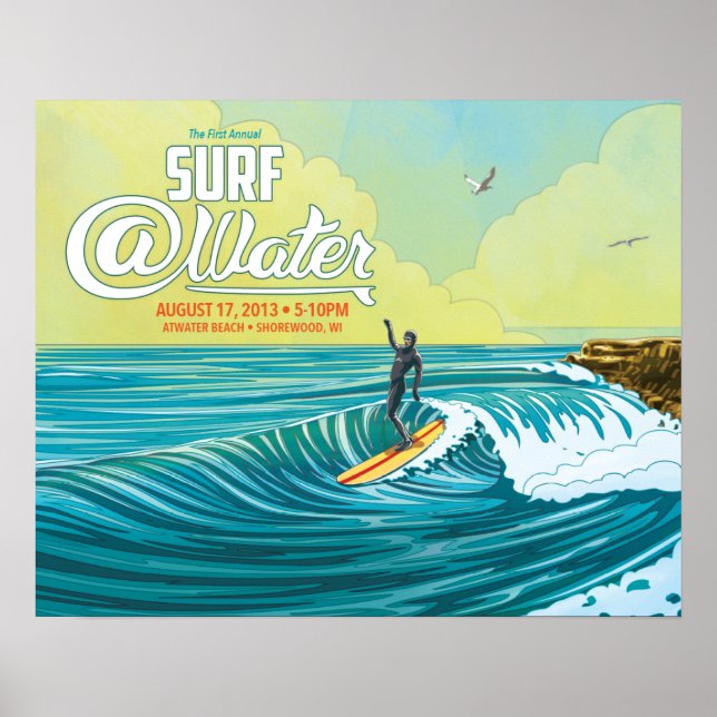 Poster Surf @Poster de surfeur d'eau - 20" x 16" (Devant)