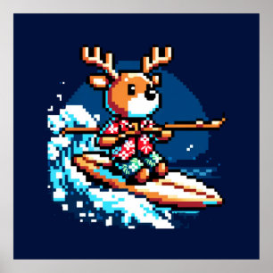 Poster Surf Reindeer - Drôle Pixel Art Design