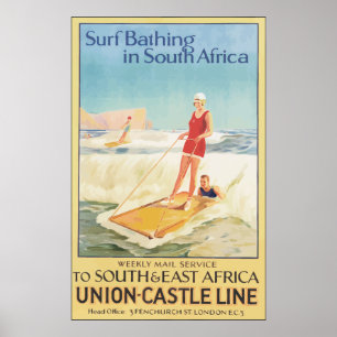 Poster Surf se baignant en Afrique du Sud, cru