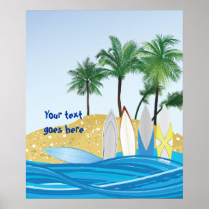 Poster Surf sur une plage tropicale avec palmiers