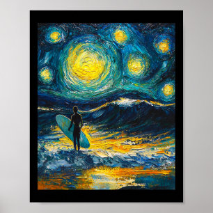Poster Surf Surfant Planche de Surf - Style Van Gogh - Ét