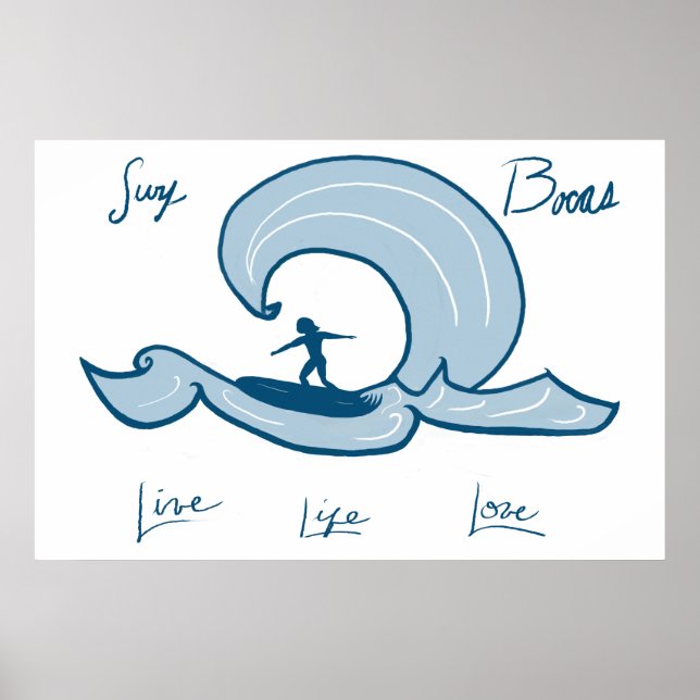 Poster Surf - Vie, Vie Amour Bleu Surf Peinture (Devant)