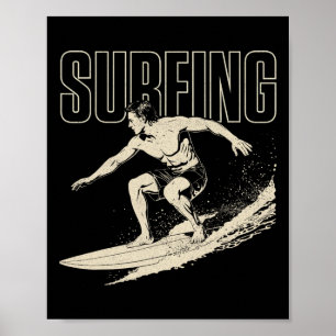 Poster Surf vintage Vague Rétro Surfeur Plage Hawaï