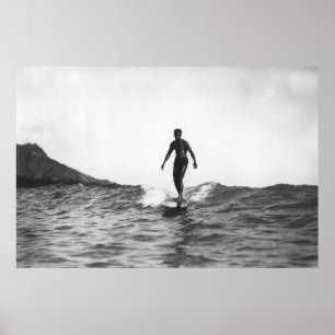 Poster Surfer dans le surfer de Honolulu Hawaï Longboard