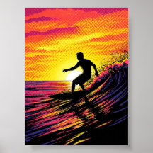 Surfer dans une pop-art Sunset