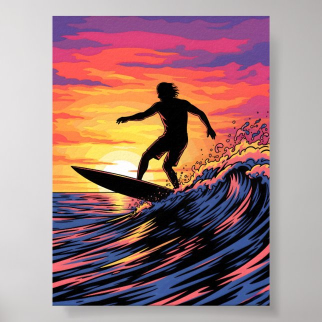 Poster Surfer dans une pop-art Sunset (Devant)