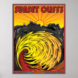 POSTER SURFER DE SAN DIEGO LA CALIFORNIE DE FALAISES DE