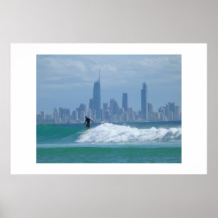 Poster Surfer devant les gratte-ciel