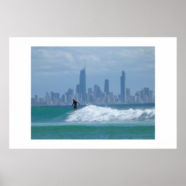Poster Surfer devant les gratte-ciels (Devant)
