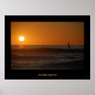 Poster Surfer du coucher de soleil