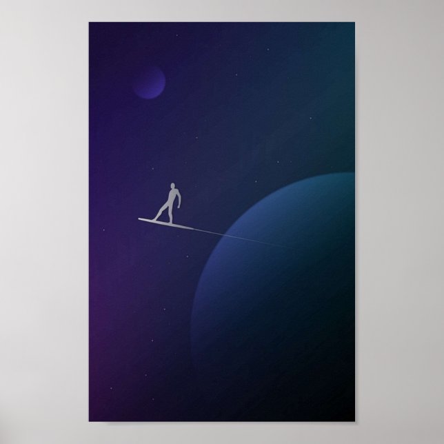 Poster Surfer en argent minimal (Devant)