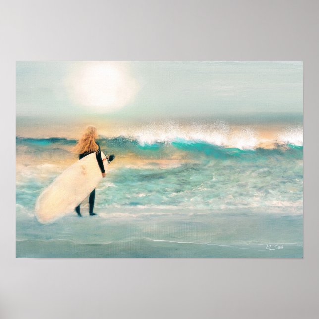 Poster Surfer Girl Blue Waves (Devant)