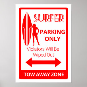 Poster Surfer Girl Parking uniquement