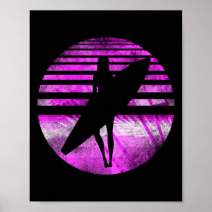 Poster Surfer Girl Surfboard Sunset Palm Tree