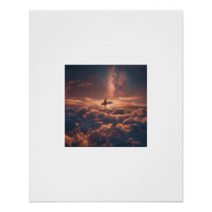 Poster Surfeur chevauchant une mer de nuages sous la Voie