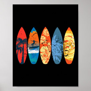 Poster Surfeur Surfant Palmier Planche de Surf Coucher de