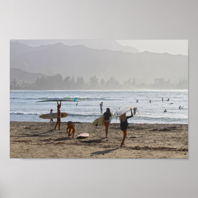 Poster Surfeurs du soir, Hanalei Bay, Kauai (Devant)
