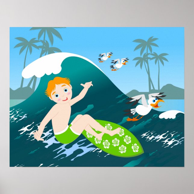 Poster Surfs de garçon grande vague fête d'anniversaire (Devant)