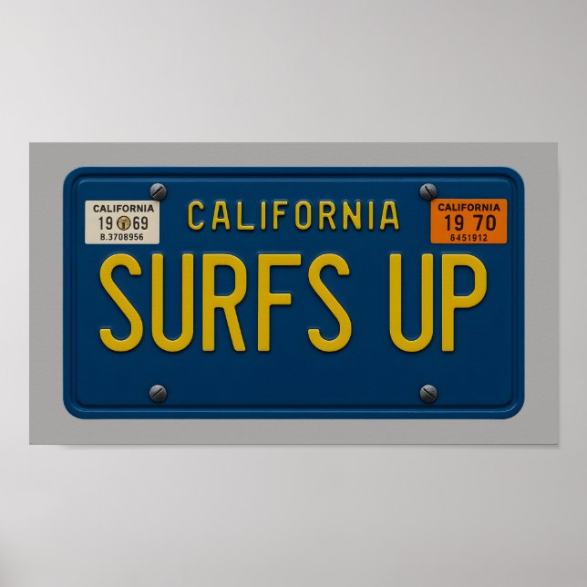 Poster Surfs Up - Retro 1969 California License Plate Art (Devant)