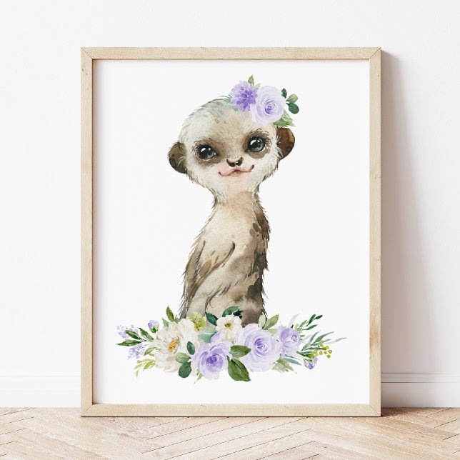 Poster Suricate, Safari, Fleurs Violettes, Mixte (Créateur téléchargé)