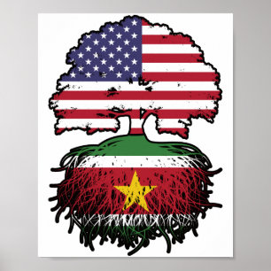 Poster Suriname Surinam Américain USA Arbre Drapeau