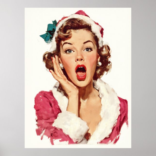 Poster Surprised Retro Christmas Pin-Up (Devant)