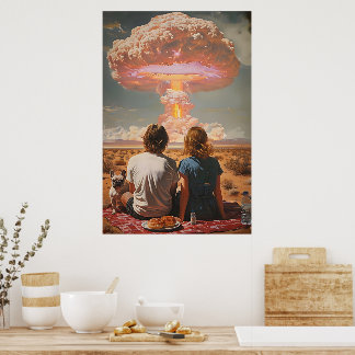 Poster Surreal Atomic Picnic Digital Wall Art - Retro Cou