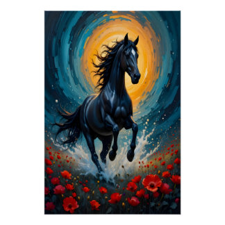 Poster Surreal Black Horse Wall Art | Home Decor Gift