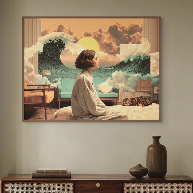 Poster Surreal Interior With Woman and Cat (Surreal Interior With Woman and Cat)