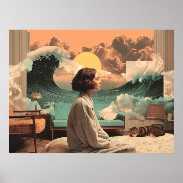 Poster Surreal Interior With Woman and Cat (Devant)