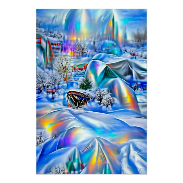 Poster Surreal Winter Wonderland avec lumière Iridescente (Devant)
