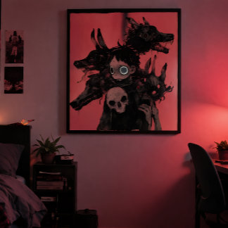 Poster Surréalisme Noir Cauchemar - Abstrait Rouge Gothiq