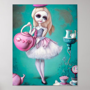 Poster Surréalisme Pop Peint Alice & Pot De Thé