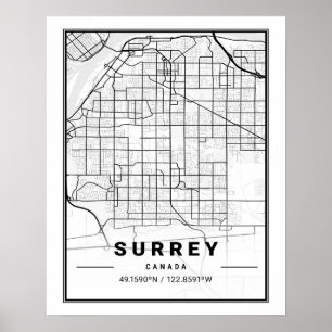 Poster Surrey (Colombie-Britannique) Carte des villes de 