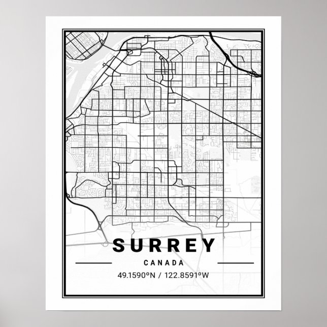 Poster Surrey (Colombie-Britannique) Carte des villes de  (Devant)
