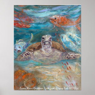 Poster Susan Mains Turtle chante du poisson des Caraïbes