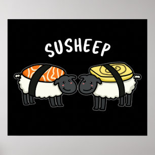 Poster Susheep Funny Sushi Sheep Pun Dark BG