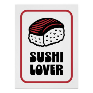 Poster Sushi amant nigiri rétro noir et rouge esthétique