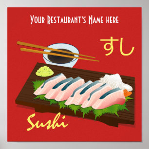 Poster Sushi de repas japonais noir