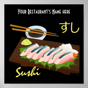 Poster Sushi de repas japonais noir