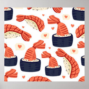Poster Sushi Japonais nourriture Motif sans soudure