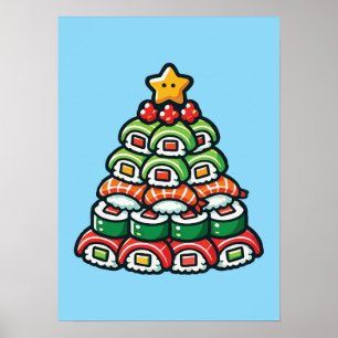 Poster Sushi Noël Arbre - Drôle Holiday Foodie Alimentati